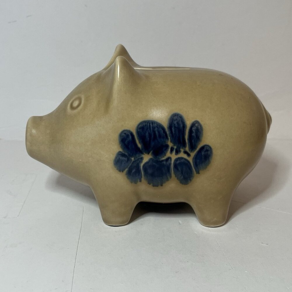 Pfaltzgraff Beige Ceramic Piggy Bank with Blue Floral Accent